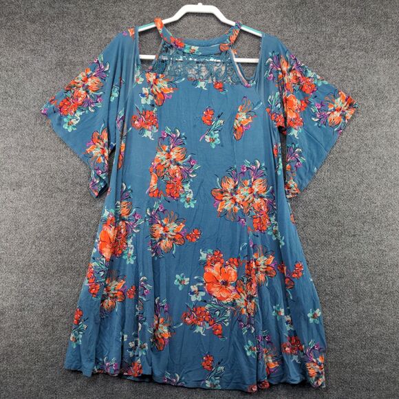 Torrid Women's Super Soft Knits A-Line Floral Dress Blue Size 00 Cold Shoulder - Picture 7 of 13